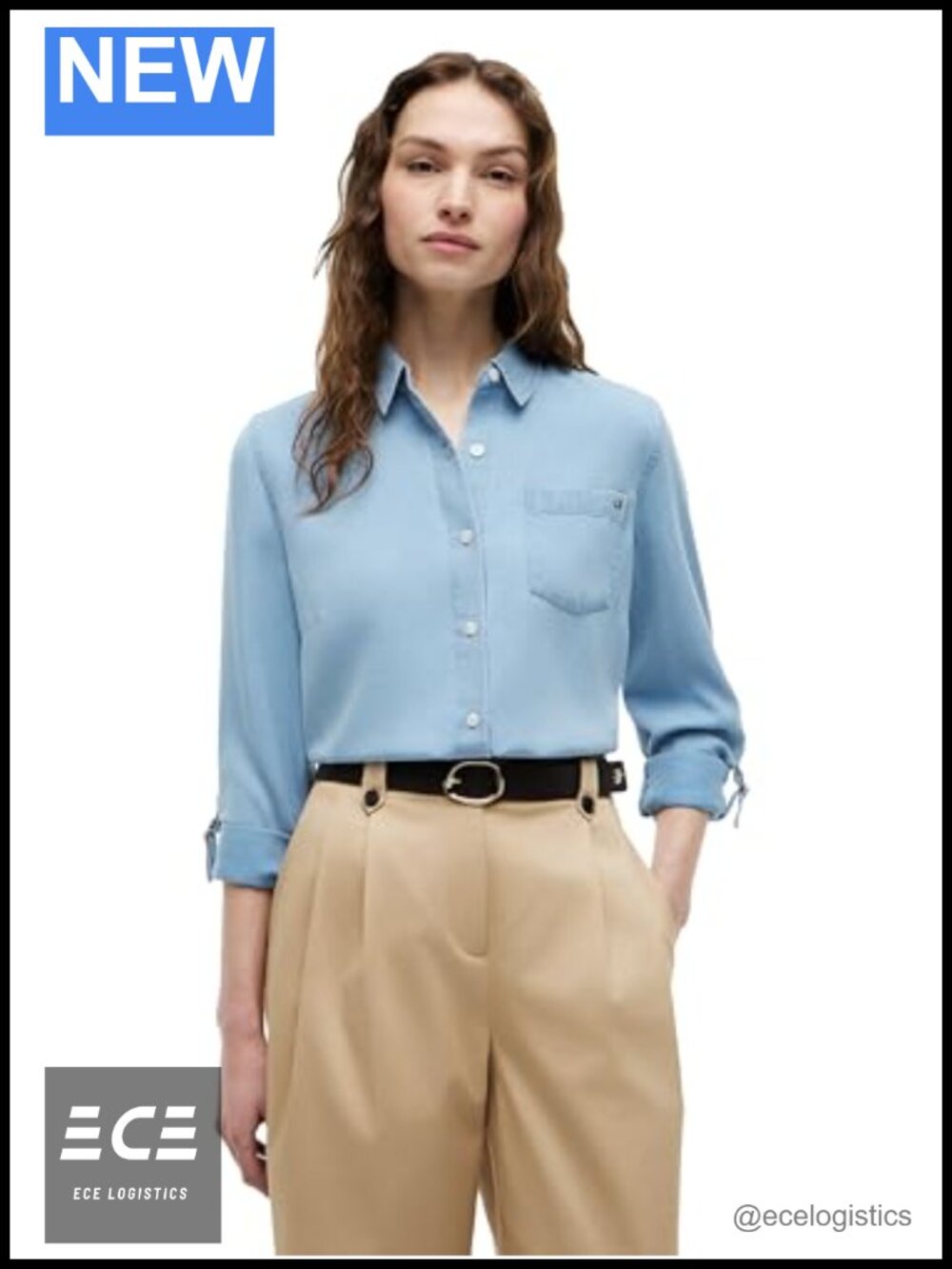 Lightweight Denim Long Sleeve Button Down Shirt with Roll Up Sleeve